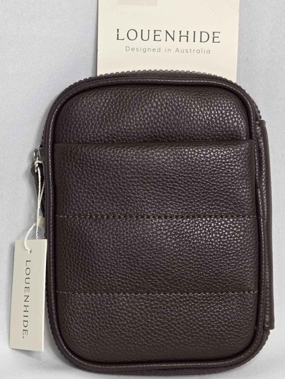 Louenhide Chocolate Brown Pebbled Vegan Leather Travel Pouch Document Wallet NWT